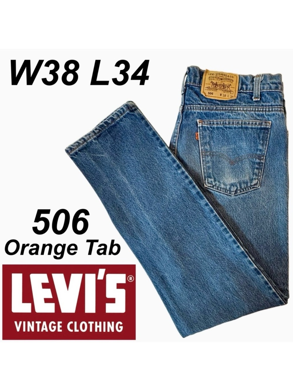 LEVI’s Vintage 506 Orange Tab Straight Leg Jeans  (W38 L34)
